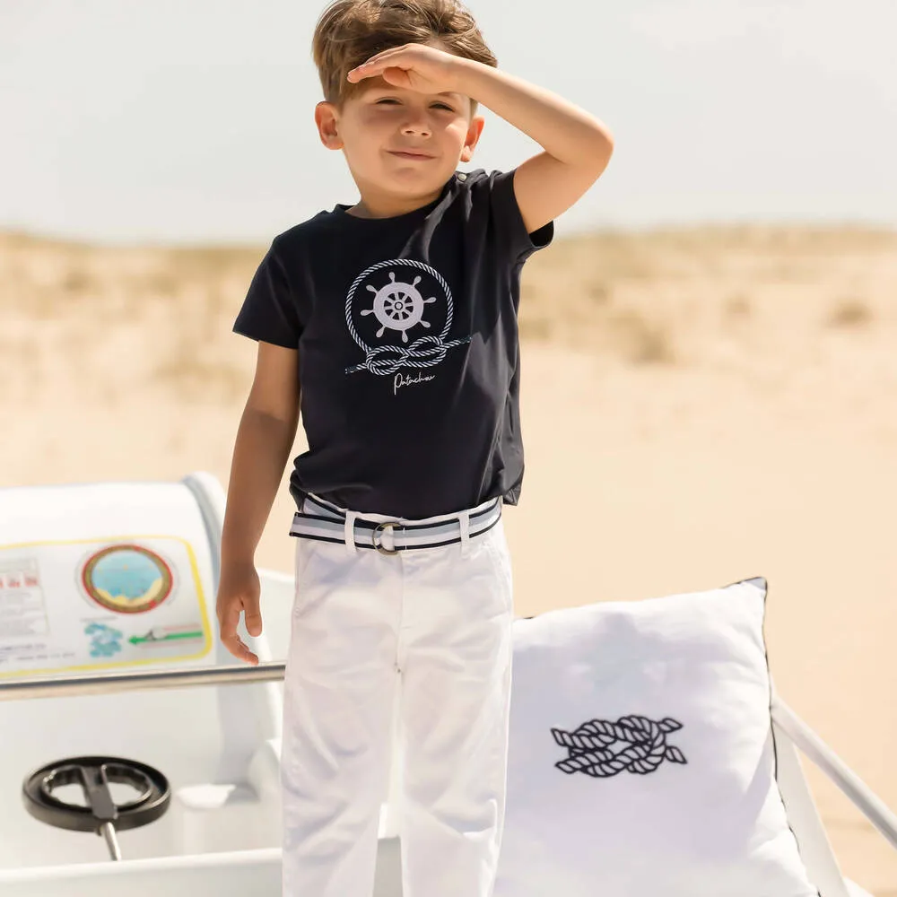 Boys Navy Blue Cotton Nautical T-Shirt